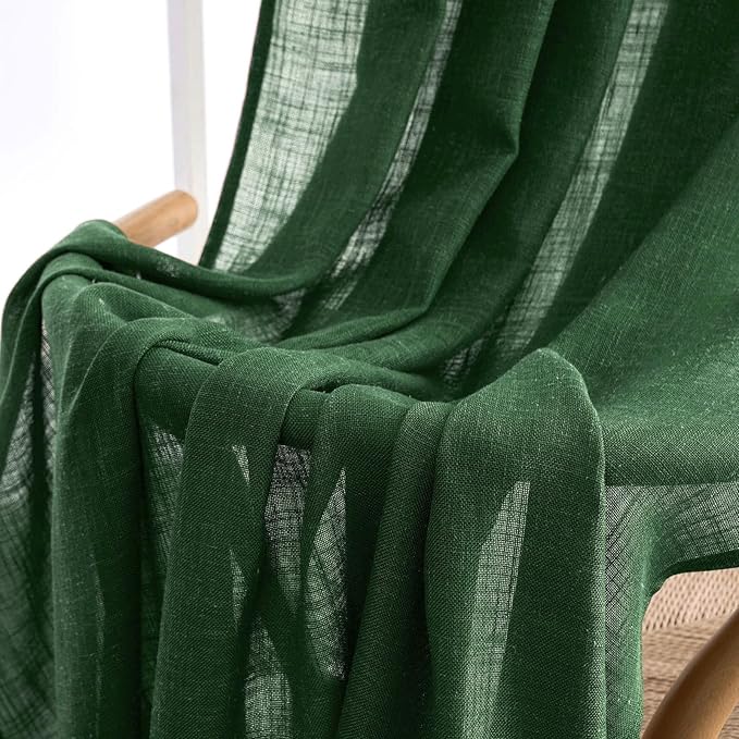 MIULEE Emerald Green Linen Curtains 96 Inch Long for Bedroom Living Room, Soft Thick Linen Textured Window Drapes Semi Sheer Light Filtering Rod Pocket Back Tab Christmas Burlap Look, 2 Panels