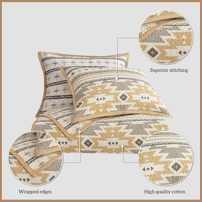 Paseo Road Desert Sage Twin Quilt Set, 2 Piece Rustic Western Bedding Set with Pillow Sham, Lightweight Reversible Cotton Quilt with Southwestern Aztec Pattern, Soft Breathable Cozy Boho Bedding
