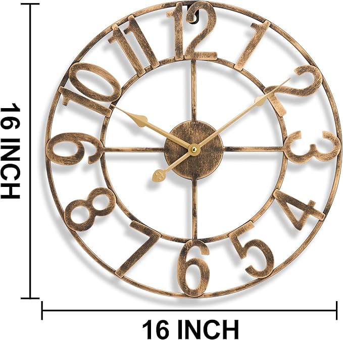 Sorbus Large Wall Clock for Living Room Decor - Wall Clock for Kitchen - 16 inch Big Wall Clock Decorative - Metal Wall Art - Analog Large Clock for Bedroom, Home, Kitchen, Office, Wall Decor (Bronze)