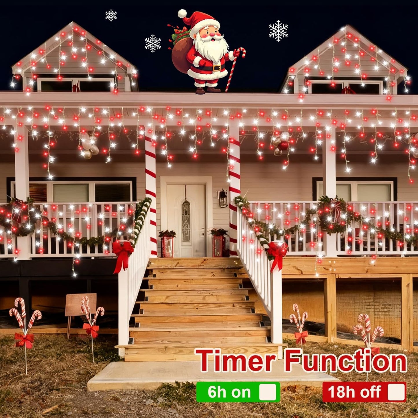 QITONG 400 LED Icicle Lights Red and White