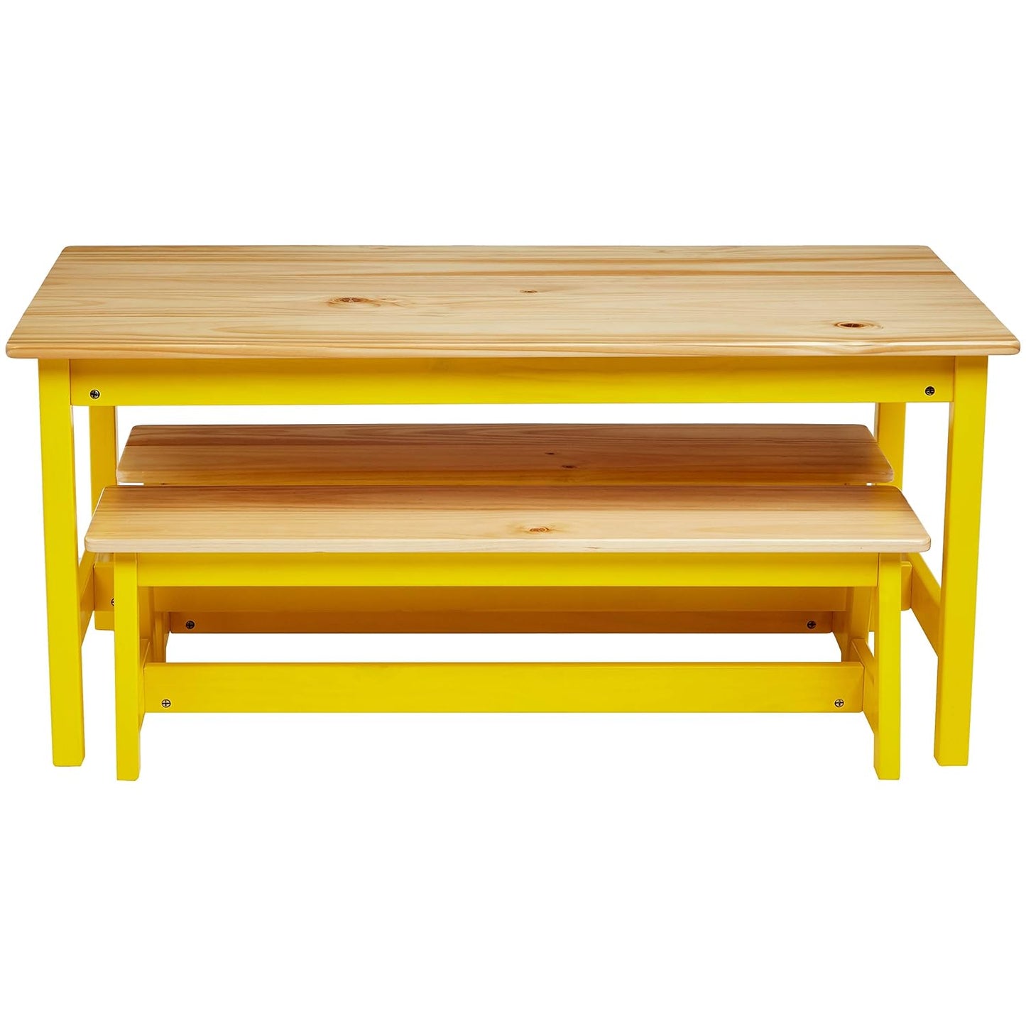 Amazon Basics Indoor Kids Table and Bench Set, Natural, solid pine wood, 3 Count (Pack of 1), Wood Activity Table for Art, Craft, Reading, Learning