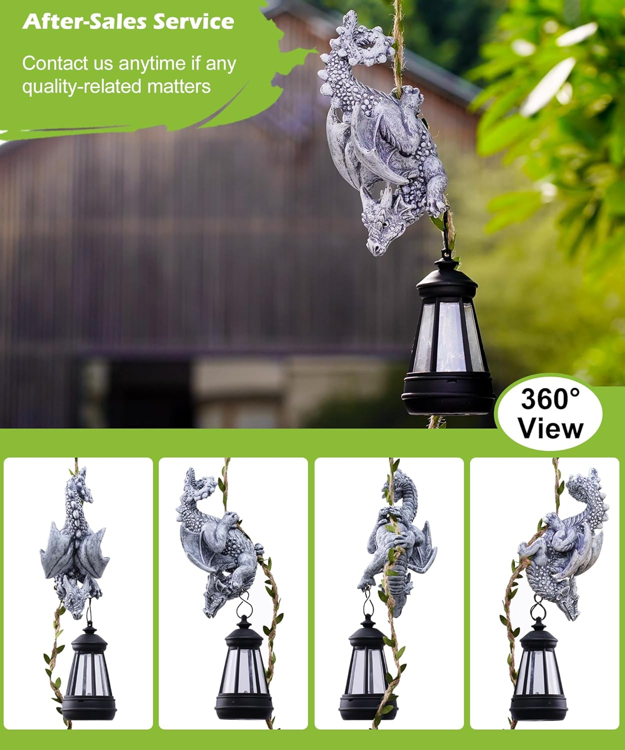 Solar Dragon Figurine Garden Statue: Outdoor Hanging Climbing Ornament with Lantern for Yard Art Lawn Balcony Patio Porch Decor- Birthday Gifts for Mom Women Father