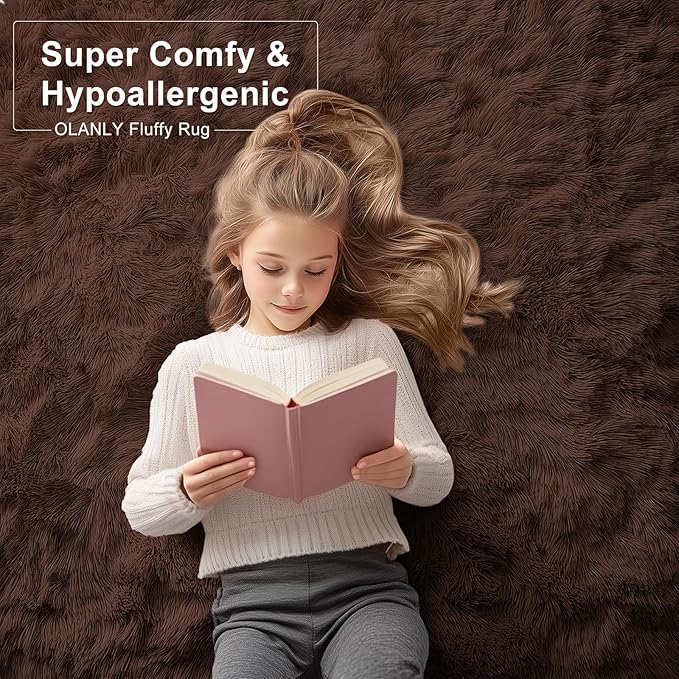 OLANLY 7x7 Machine Washable Large Area Rugs for Living Room, Bedroom, Soft Fluffy Shaggy Bedside Rug, Indoor Floor Carpet for Kids Girls and Boys, Dorms, Nursery, Home Decor Aesthetic, Coffee