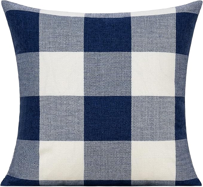 VAKADO Outdoor Blue Throw Pillow Covers 18x18 Set of 2 Buffalo Plaids Check Summer Front Porch Decorative Gingham Cushion Cases Home Decor Farmhouse for Patio Furniture Couch Bed Sofa,Navy Blue White