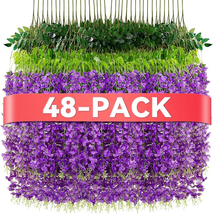 Alotiki Wisteria Hanging Flowers,Fake Hanging Flowers,Wisteria artificiales Garland for Home Wedding Arch Floral Party Garden Ceremony Outdoor Decor,3.6 feet Long(48,Purple)