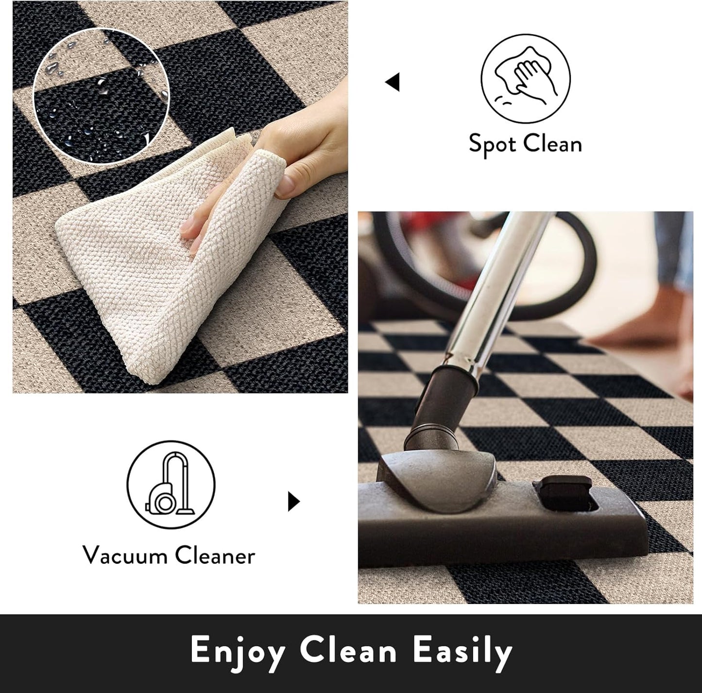 Lahome Checkered Easy Jute Carpet, 3x5 Outdoor Patio Rug Washable Rugs for Entryway Checkerboard Indoor Outdoor Living Room Classroom Carpet, Farmhouse Neutral Non Slip Black Door Mat for Bedroom