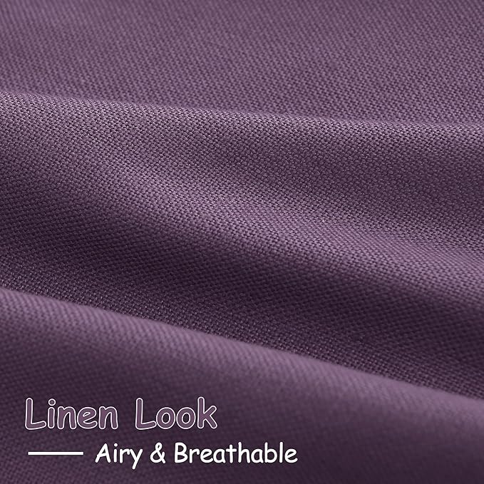 Plum Linen Cafe Kitchen Curtains 24 Inch Length Linen Blend Light Filtering Short Tier Curtain Vintage Rod Pocket Back Tab Design for Small Windows Cafe Bathroom Laundry Room 2 Panels 36Wx24L