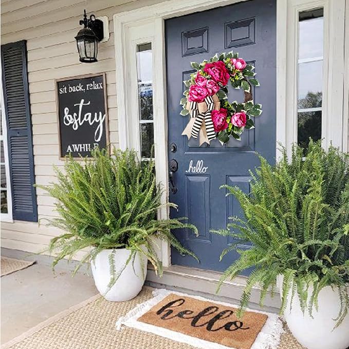 Spring Summer Wreath for Front Door,hot Pink Peony Wreath, Valentine Decor,Housewarming Gift, Wedding Door Decoration,Farmhouse Porch Decor, 20 inch