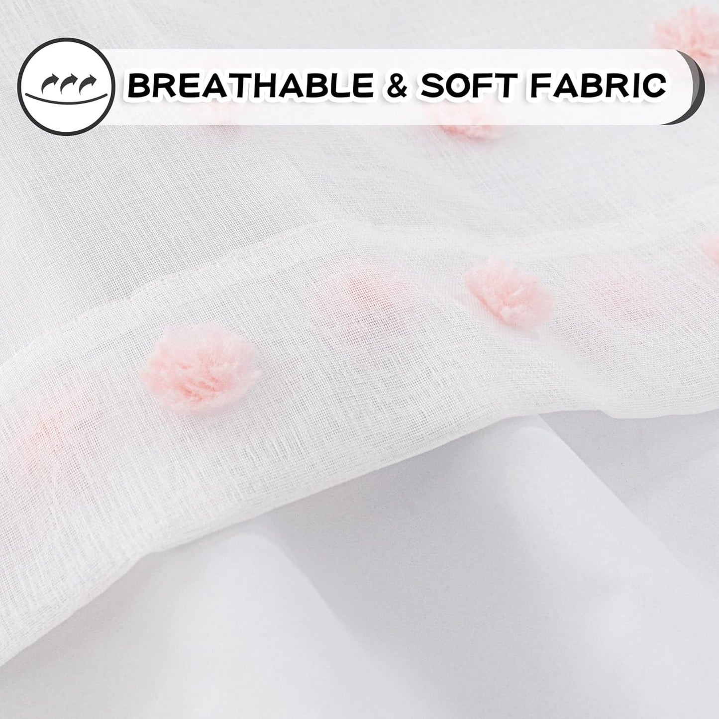 MYSKY HOME Total Blackout Curtains for Living Room 108 Inch Long 100% Light Blocking Curtains for Bedroom 2 Panels Set Privacy Protect Grommet 2 Layered Drapes with Pink Pom Pom Sheer 52W x 108L