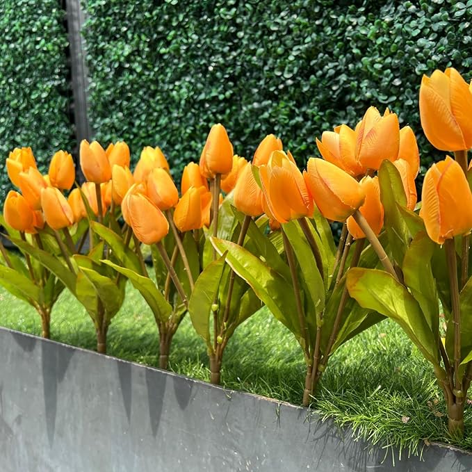 Artificial Fake Flowers Tulip for Outdoor Decoration,UV Resistant Faux Plastic Fabric Greenery Shrubs Plants Fake Flowers Hanging Planter Kitchen Home Garden Wedding Decor (Yellow)