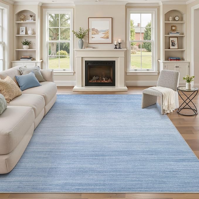 UERMEI 10x14 Washable Area Rug - Neutral Modern Abstract Living Room Rugs, Non-Slip Soft Large Indoor Floor Carpet for Bedroom Home Office & Under Dining Table Decor, Blue
