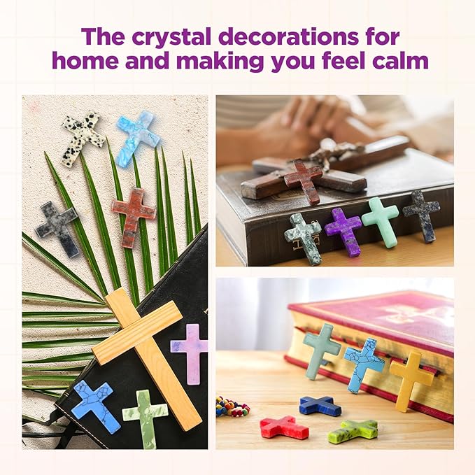 Nuenen 50 Pcs Easter Cross Crystal Stone Bulks 1'' Natural Crystal Wall Cross Shaped Worry Stones Charm Pocket Quartz Gift Halloween Easter Decor(1.77 x 1.38 x 0.24 Inch,Cute)
