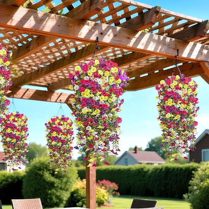 Serwalin Artificial Hanging Flowers for Outdoors Decoration,8PCS UV Resistant Fake Silk Artificial Outdoor Plants for Porch Patio Balcony Indoor Planter Garden Yard Decor (Summer Color,8PCS)