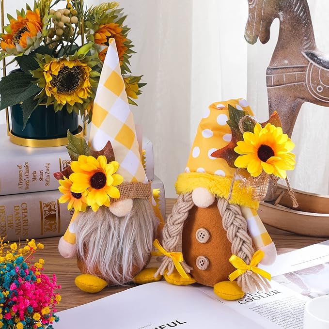 Eimilaly Sunflower Spring Gnomes Decorations for Home, Tomte Gnomes Decor Set for Holiday Ornaments or Other Theme Party Gnome Decor - 2PCS