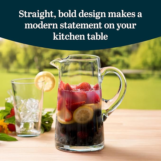 Libbey Cantina Clear Glass Pitcher, 90 Oz, Modern, Elegant Glass Pitcher for Cocktails, Iced Tea & More, Handblown Beverage Serveware for Parties