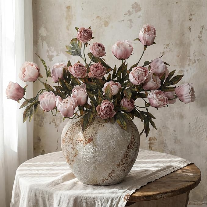 Thiccywoov 12 Pcs Faux Peony Stems Flowers Bulk Vintage Artificial Silk Peonies Stems Real Look Fake Peonies Branches for Vase Filler DIY Bouquet Centerpieces Home Indoor Outdoor Decorations