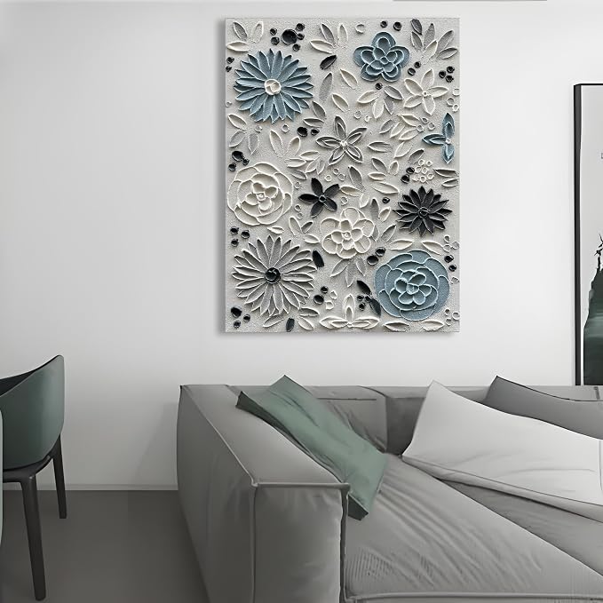 Hand Painted Blue and White Floral Oil Paintings 40x28 inch Wall Art Decorative Paintings