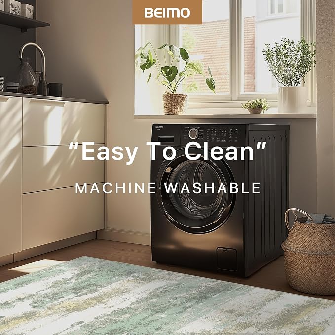 BEIMO 2x3 Rugs for Entryway Entrance Kitchen Bathroom, Machine Washable Modern Abstract Soft Area Rug Door Mat, Low Pile Indoor Floor Carpet with Non Slip Backing, Light Green