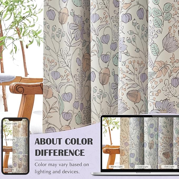 jinchan Nursery Curtains 95% Blackout Purple Floral Curtains for Girls Room, 96 Inch Length Farmhouse Drapes for Bedroom Living Room Darkening Window Treatment Grommet Top Set of 2 Panels