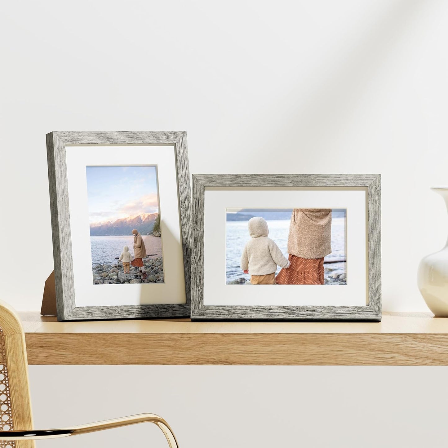 Vittanly 6x8 Picture Frames Set of 9, Shatter Resistant Plexiglass, Display 4x6 Pictures with Mat or 6x8 without Mat, Photo Frames for Wall or Tabletop, Engineered Wood, Grey