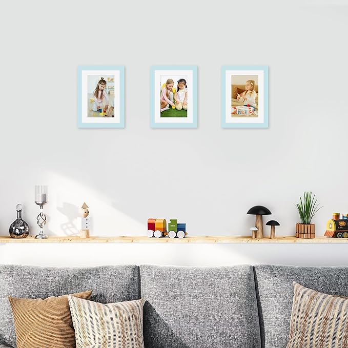 Picrit 5x7 Picture Frame for Wall Mounting or Table Top Display, Set of 12, Display 4x6 with Mat or 5x7 without Mat, Blue