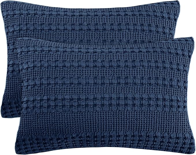 PHF 100% Cotton Waffle Pillow Shams Standard Size, 2 Pack 20" x 26" Soft Skin-Friendly Pillowcases, No Filling, Aesthetic Woven and Breathable Waffle Weave Pillow Case Covers for Bed, Blue Sapphire
