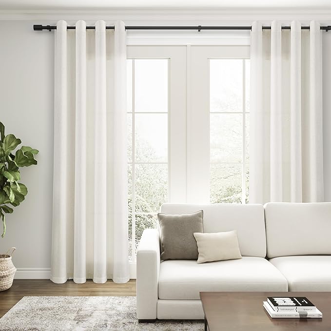 Extra Long Linen Grommet Curtains 102 Inches Long for Living Room Sheer Floor to Ceiling Light Filtering Privacy Curtain for Bedroom Cream Farmhouse Large Window Drapes 52x102 Natural Ivory Beige