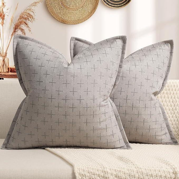 ZWJD Pillow Covers 26x26 Set of 2 Soft Polyester Textured Pillow Covers with Stylish Flange Edge Cozy Farmhouse Throw Pillows for Couch Bed Sofa Living Room