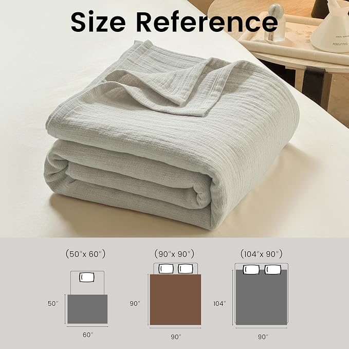 Simple&Opulence Linen Cotton Blanket with Double Layered Folded Edge for Couch/Bed/Sofa/Gift, Natural Flax Solid Color Soft Breathable Cozy Farmhouse Home Décor - Linen, 90"x90"