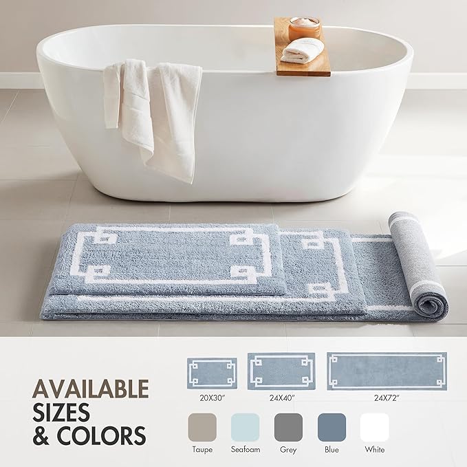 Madison Park Evan 100% Cotton Bathroom Rug Non Slip Backing-Luxrurious Tufted Plush Bath Mat Absorbent, Quick Dry, Spa Design Shower Room Décor, 20x30, Blue
