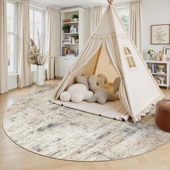 Lofus 6ft Area Rugs for Living Room, Gold Washable Area Rug with Non-Slip Backing,Soft Abstract Carpets for Bedroom Dining Room Home Office Indoor Nursery