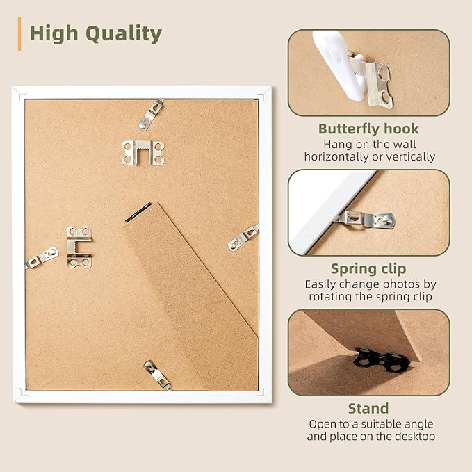 HappyHapi 8x10 Picture Frames Set of 10, 5x7 with Mat or 8x10 Without Mat, Tabletop or Wall Display for Photos, Paintings, Posters, Artwork（White）