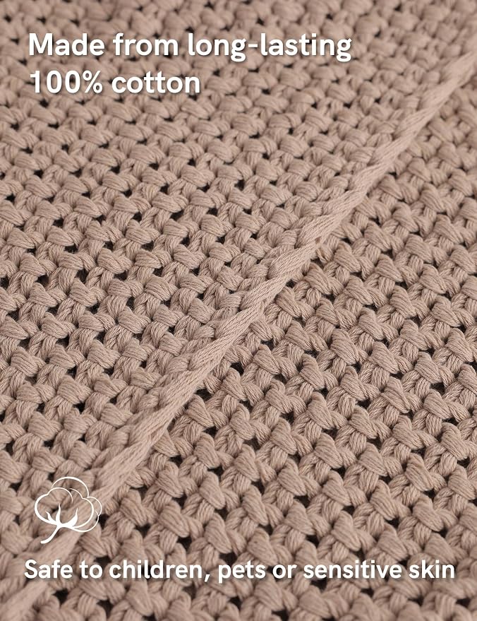 YnM Chunky Cotton Knit Throw Blanket, Cable Knit Throws for Bed Couch Sofa, Comfy & Relaxing, Decorative Piece for Farmhouse Modern Boho Rustic Scandinavian Chic Vibe, Beige 40x50 Inches