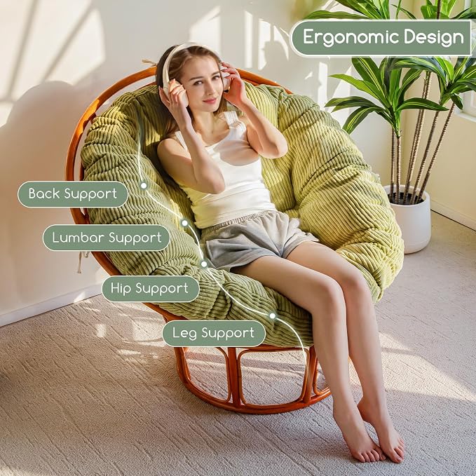 HIGOGOGO Papasan Chair Cushion with Corduroy Cover (Without Chair), 48 x 48 Inch Supportive Cushion, Overstuffed Chair Cushion,Green