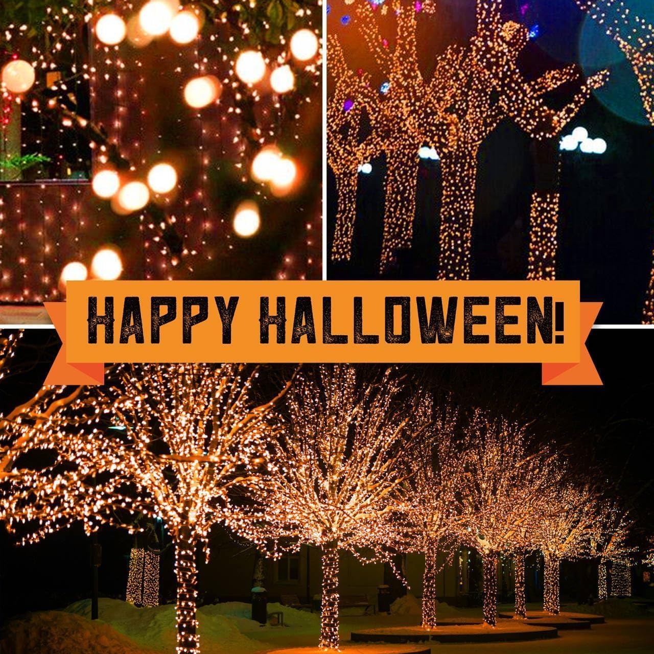 300LIGHTS(2*150L) ORANGE Extra-Bright With End Connectors Halloween Decorative Lights 19.44m UL Certified Mini String Light Set Waterproof for Halloween Home Garden Christmas Tree Party Patio