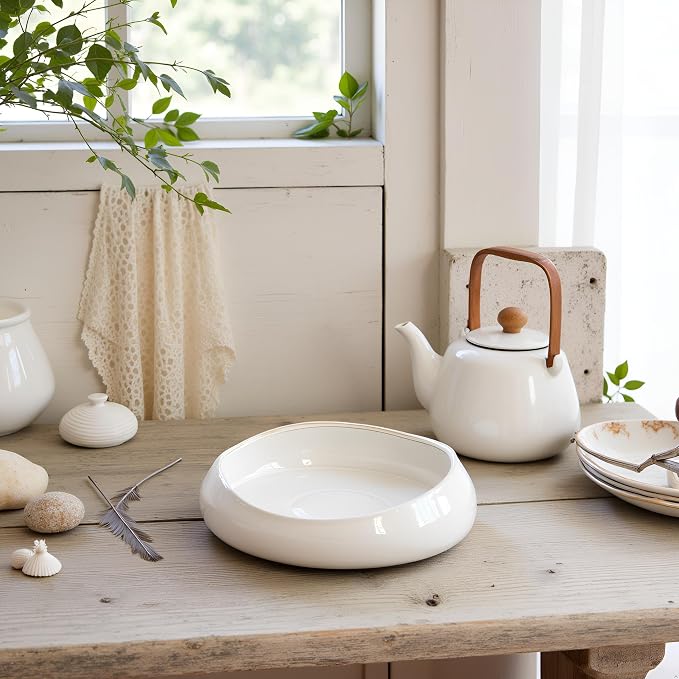 Decorative Bowl Free-Form Rim Glazed Ceramic Fruit Bowl for Kitchen Counter Ceramic Dining Room Table Centerpiecekey Bowl for Entryway Table|Dishwasher & Microwave Safe