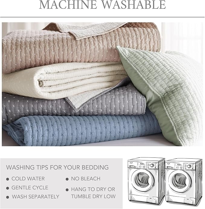 Levtex Home Cross Stitch Reversible Full Bedspread Set (100x104in) with 2 Pillow Shams (26x20in) - Stitch Texture - Navy - 100% Cotton Full Size Bedspread Set - Lightweight, Soft, Pre-Washed