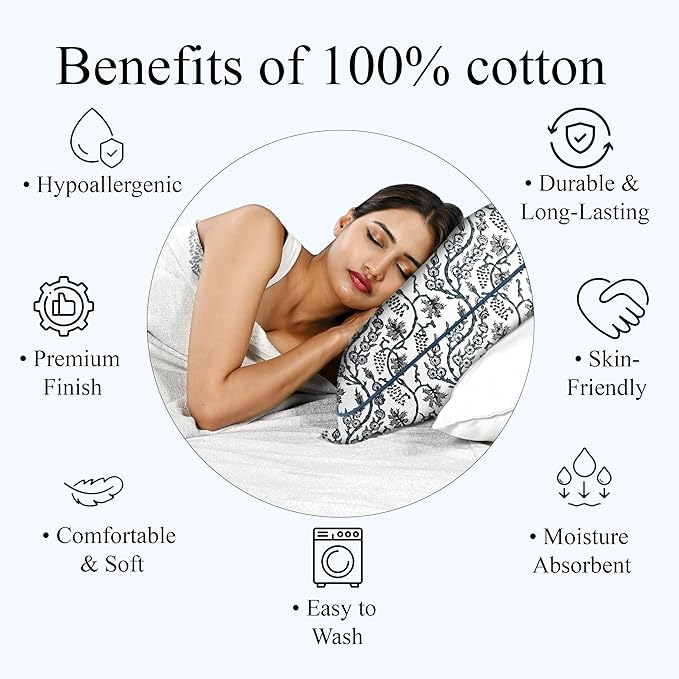 Ridhi Block Print Baby Blue Eyes Pillow Cover 18" x 18" (Pack of 2) Decorative Couch Pillows for Living Room, Chic Boho Cute Outdoor Pillows Covers Gifts for Spring, Easter and Valentine
