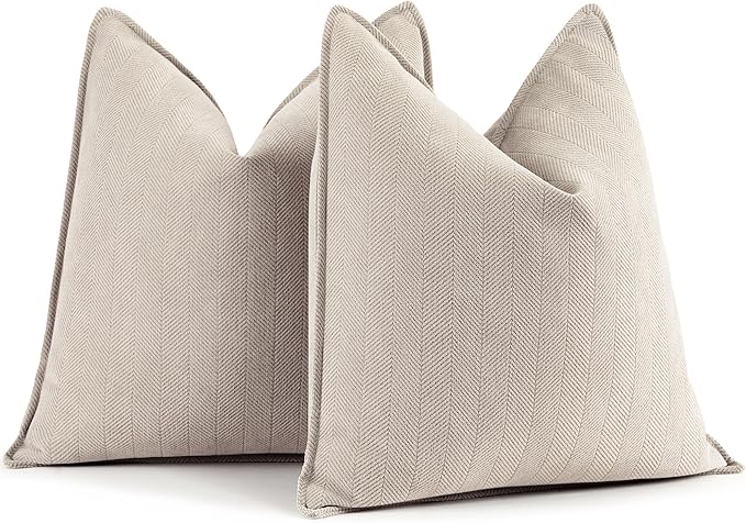 ZWJD Beige Pillow Covers 26x26 Set of 2 Chenille Throw Pillow Covers with Elegant Design Soft and Luxurious Decorative Euro Sham Throw Pillows for Couch, Bed, and Home Decor