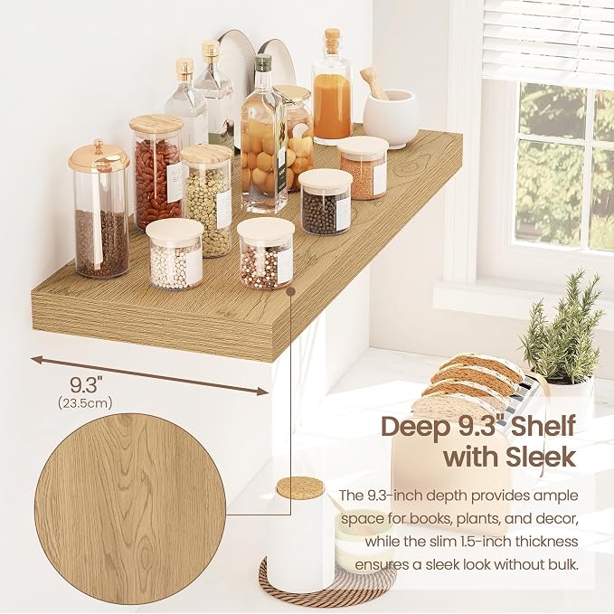 Vivelove 24 Inch Floating Shelves for Wall, 24x9 Display Shelves for Bathroom Living Room Kitchen Bedroom Office Farmhouse Home Decor - Set of 2, Oak