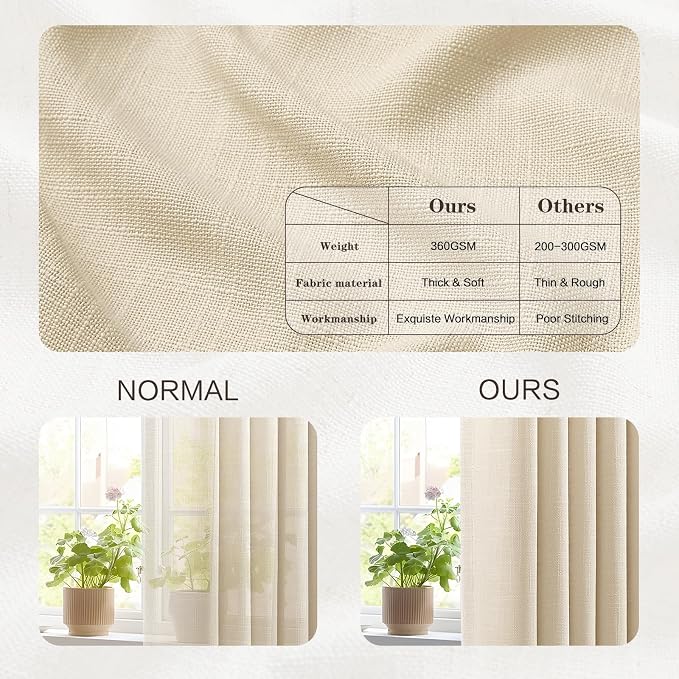 Extra Wide Pinch Pleated Linen Curtains for Living Room Sliding Glass Door, Sand Beige Light Filtering Curtain 84 Inches Long Textured Thick Pleat Semi-Sheer Drapes with Hooks 70 Inch Width, 1 Panel