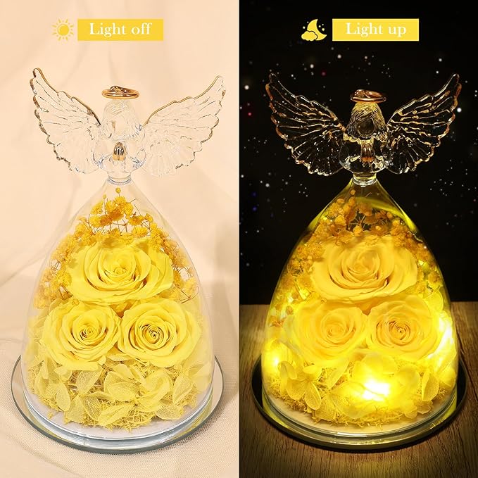 Flowers for Delivery Gifts for Mom Mothers Day Birthday Gifts for Women Grandma Fresh Preserved Flowers Forever Real Roses in Glass Angel Figurines Anniversary Present for Wife Her Friends Daughter