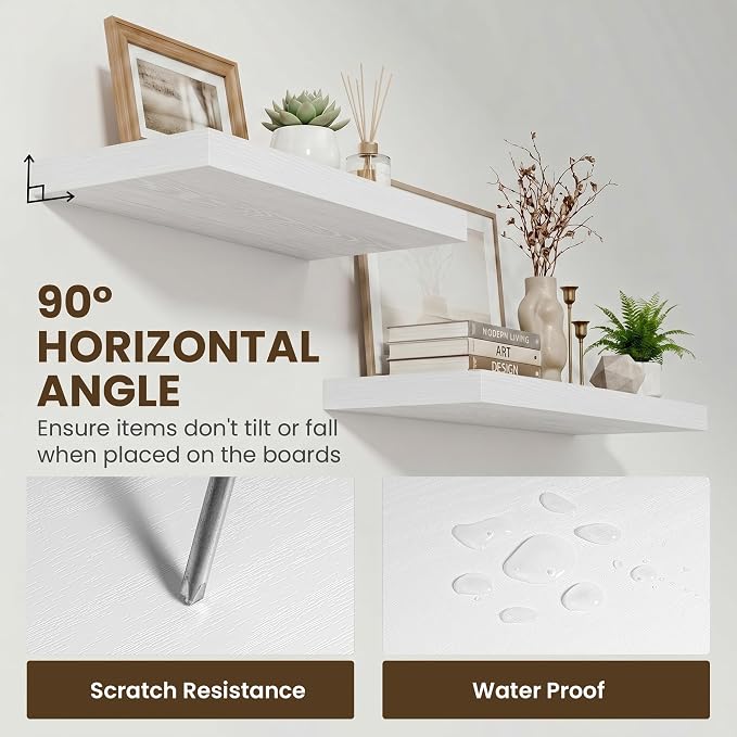 Acovy 48 Inch Floating Shelves for Wall Set of 1,Rustic Wood 12" Deep Wall Mounted Shelves,Floating Shelf with Invisible Brackets for Kitchen,Bathroom,Living Room,Decor & Storage,White