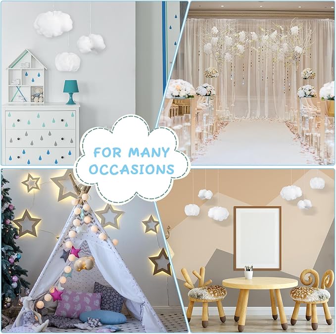 Jetec 12 Pieces Artificial Cloud Props Imitation 3D Cloud Shape Hanging Decorations Room DIY Decorative Hanging Ornament for Wedding Party Stage Show Decor (Small,Medium and Large Size)