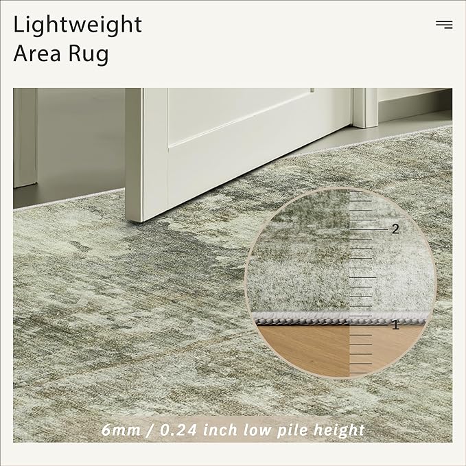 Soalmost Abstract Rug 8x10 Large Living Room Neutral Modern Washable Area Rugs for Bedroom Dining Room Non-Slip Stain Resistant Foldable Thin Green Black