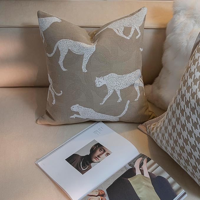 Croker Horse 22x22'' Inches Throw Pillow Cushion Cover - Leopard Pattern Chenille Jacquard Luxury Style Couch Sofa Pillow for Living Room Bedroom