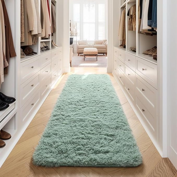 PAGISOFE Sage Green Runner Rugs for Bedroom Living Room Plush Fluffy Rug 2x6 Ft, Soft Carpet for Hallway, Non-Slip Indoor Floor Rugs for Nursery Kids Girls Room Home Decorative, Green