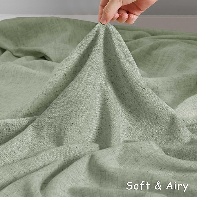 Green Semi Sheer Extra Long Curtains 120 Inch Length for Living Room 2 Panel Set Grommet Linen Textured Privacy Light Filtering Spring Boho Decor Sage Green Curtains 120 Inches Long for Dining Room