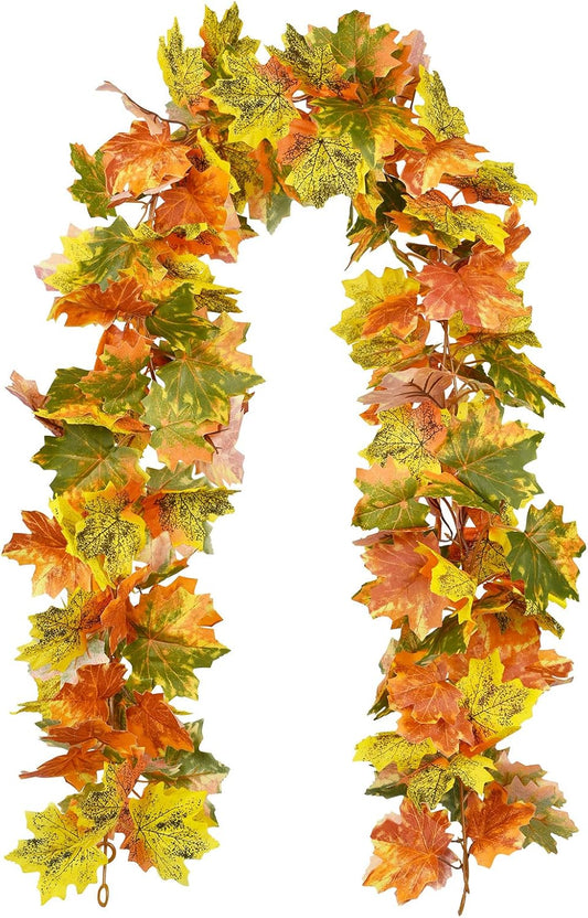 Lvydec 2 Pack Fall Maple Garland Clearance - 5.9ft/Strand Artificial Fall Garlands Assorted Color Leaves Autumn Decor for Home Wedding Halloween Thanksgiving Party