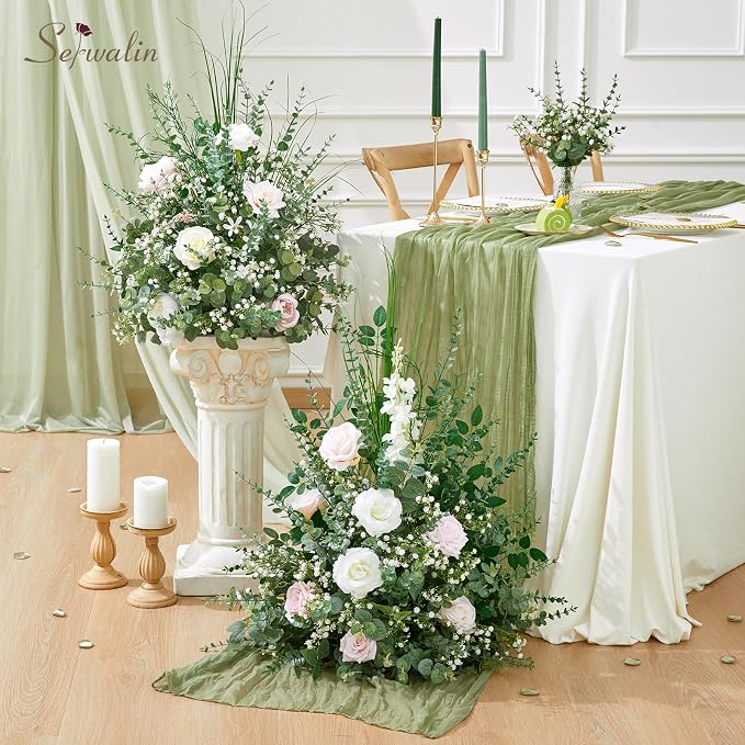 Serwalin 50Pcs Mixed Eucalyptus Greenery Stems 3 Kinds,Baby Breath Flowers Artificial Bulk with Faux Eucalyptus Stems Fake Greenery for DIY Bouquets Wedding Floral Arrangement Home Decor